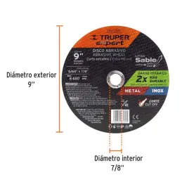  Discos de Corte Metal 9" x2mm OAluminio Inox D7/8 T41, Truper 11998 7.542373 Discos de Corte Metal 9" x2mm OAluminio Inox D7/8 