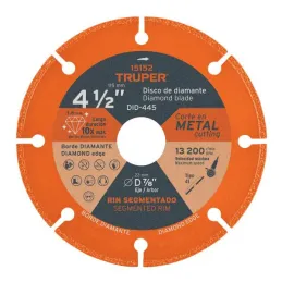  Discos de diamantes 4-1/2" x1.6mm para corte metal E7/8 Truper 15156 35.59322 Discos de diamantes 4-1/2" x1.6mm para corte meta