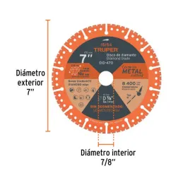  Discos de diamantes 7" x2.8mm para corte metal E7/8 Truper 15156 63.559322 Discos de diamantes 7" x2.8mm para corte metal E7/8 