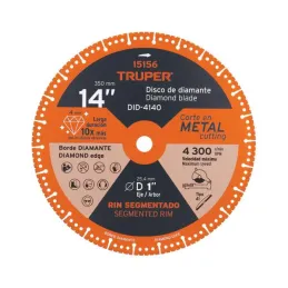  Discos de diamantes 14" x4mm para corte metal E1 Truper 15156 316.101695 Discos de diamantes 14" x4mm para corte metal E1 Trupe