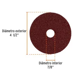  Discos de Lija 4-1/2" G24 RespaldoFibra 5Piezas D7/8 OAluminio, Truper 100124 7.79661 Discos de Lija 4-1/2" G24 RespaldoFibra 5