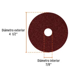  Discos de Lija 4-1/2" G36 RespaldoFibra 5Piezas D7/8 OAluminio, Truper 100125 7.79661 Discos de Lija 4-1/2" G36 RespaldoFibra 5