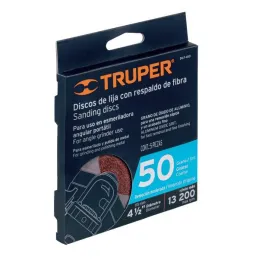  Discos de Lija 4-1/2" G50 RespaldoFibra 5Piezas D7/8 OAluminio, Truper 100126 7.79661 Discos de Lija 4-1/2" G50 RespaldoFibra 5