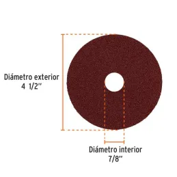  Discos de Lija 4-1/2" G50 RespaldoFibra 5Piezas D7/8 OAluminio, Truper 100126 7.79661 Discos de Lija 4-1/2" G50 RespaldoFibra 5