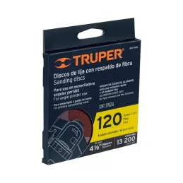  Discos de Lija 4-1/2" G120 RespaldoFibra 5Piezas D7/8 OAluminio, Truper 100128 7.79661 Discos de Lija 4-1/2" G120 RespaldoFibra