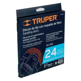  Discos de Lija 7" G24 RespaldoFibra 5Piezas D7/8 OAluminio, Truper 100129 14.661017 Discos de Lija 7" G24 RespaldoFibra 5Piezas