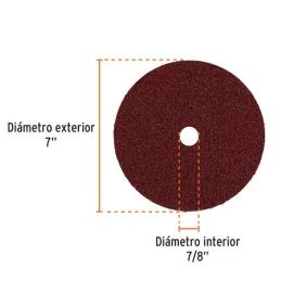  Discos de Lija 7" G24 RespaldoFibra 5Piezas D7/8 OAluminio, Truper 100129 14.661017 Discos de Lija 7" G24 RespaldoFibra 5Piezas
