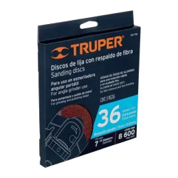  Discos de Lija 7" G36 RespaldoFibra 5Piezas D7/8 OAluminio, Truper 100160 14.661017 Discos de Lija 7" G36 RespaldoFibra 5Piezas