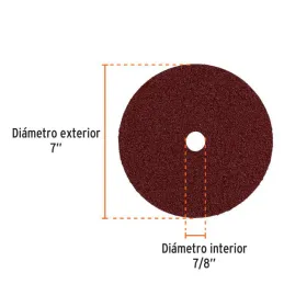  Discos de Lija 7" G36 RespaldoFibra 5Piezas D7/8 OAluminio, Truper 100160 14.661017 Discos de Lija 7" G36 RespaldoFibra 5Piezas