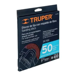  Discos de Lija 7" G50 RespaldoFibra 5Piezas D7/8 OAluminio, Truper 100161 14.661017 Discos de Lija 7" G50 RespaldoFibra 5Piezas