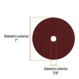  Discos de Lija 7" G50 RespaldoFibra 5Piezas D7/8 OAluminio, Truper 100161 14.661017 Discos de Lija 7" G50 RespaldoFibra 5Piezas