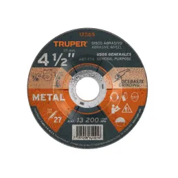  Discos Desbaste 4 1/2" x6.4mm Metal Tipo 27, Centro 7/8", Oxido de Aluminio, ABT-774 12565 Truper 3.474576 Discos Desbaste 4 1/