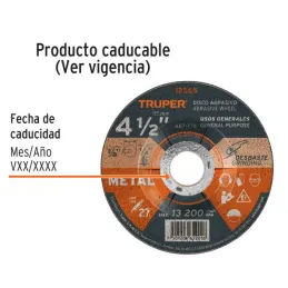  Discos Desbaste 4 1/2" x6.4mm Metal Tipo 27, Centro 7/8", Oxido de Aluminio, ABT-774 12565 Truper 3.474576 Discos Desbaste 4 1/