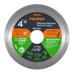  Discos Diamantados 4" continuos Fino  1.6mm, DDT-802C 11578 Truper 15.423729 Discos Diamantados 4" continuos Fino 1.6mm, DDT-80