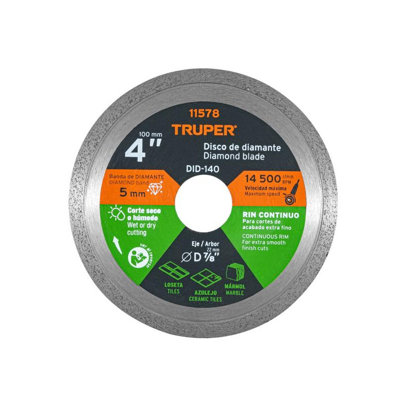  Discos Diamantados 4" continuos Fino  1.6mm, DDT-802C 11578 Truper 15.423729 Discos Diamantados 4" continuos Fino 1.6mm, DDT-80