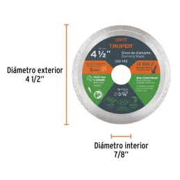  Discos Diamantados 4 1/2" continuos Fino, 1.7mm, DDT-1549C 12977 Truper 16.949153 Discos Diamantados 4 1/2" continuos Fino, 1.7