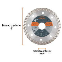  Discos Diamantados 4" Turbo Uso General, 2mm, DDT-861T 12979 Truper 11.694915 Discos Diamantados 4" Turbo Uso General, 2mm, DDT