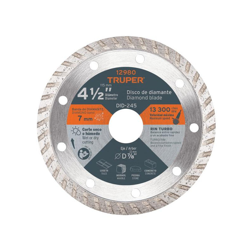  Discos Diamantados 4 1/2" Turbo Uso General, 2.2mm, DDT-1513T 12980 Truper 13.559322 Discos Diamantados 4 1/2" Turbo Uso Genera