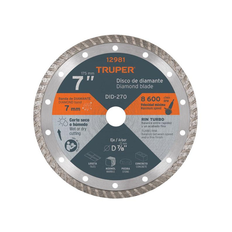  Discos Diamantados 7" Turbo Uso General , 2.6mm, DDT-1527T 12981 Truper 32.20339 Discos Diamantados 7" Turbo Uso General , 2.6m