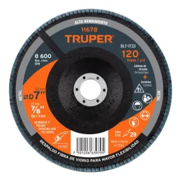  Discos Flap Discs Laminado 7" G120 Lija de Zirconia, DLT-1733 11678 Truper 17.79661 Discos Flap Discs Laminado 7" G120 Lija de 