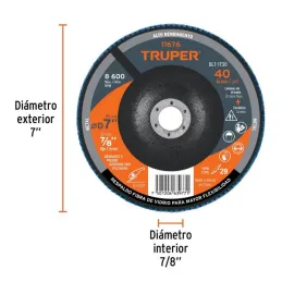  Discos Flap Discs Laminado 7" G40 Lija de Zirconia, DLT-1730 11676 Truper 17.79661 Discos Flap Discs Laminado 7" G40 Lija de Zi