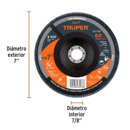  Discos Flap Discs Laminado 7" G60 Lija de Zirconia, DLT-1731 11677 Truper 17.79661 Discos Flap Discs Laminado 7" G60 Lija de Zi