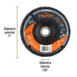  Discos Flap Discs Laminado 7" G80 Lija de Zirconia, DLT-1732 11689 Truper 17.79661 Discos Flap Discs Laminado 7" G80 Lija de Zi