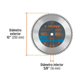  Discos Sierra para Aluminio 10" Centro 5/8", 80 Dientes de carburo de tungsteno, ST-1080A 18310 Truper 53.389831 Discos Sierra 