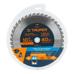  Discos Sierra para Madera 10" Centro 1", 40 Dientes de carburo de tungsteno, ST-1040E 18307 Truper 34.745763 Discos Sierra para