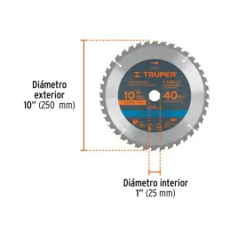  Discos Sierra para Madera 10" Centro 1", 40 Dientes de carburo de tungsteno, ST-1040E 18307 Truper 34.745763 Discos Sierra para