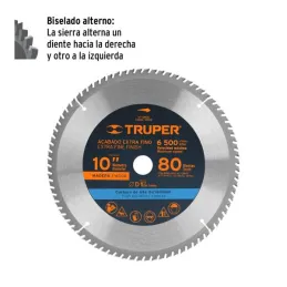  Discos Sierra para Madera 10" Centro 1", 80 Dientes de carburo de tungsteno, ST-1080E 18309 Truper 49.152542 Discos Sierra para