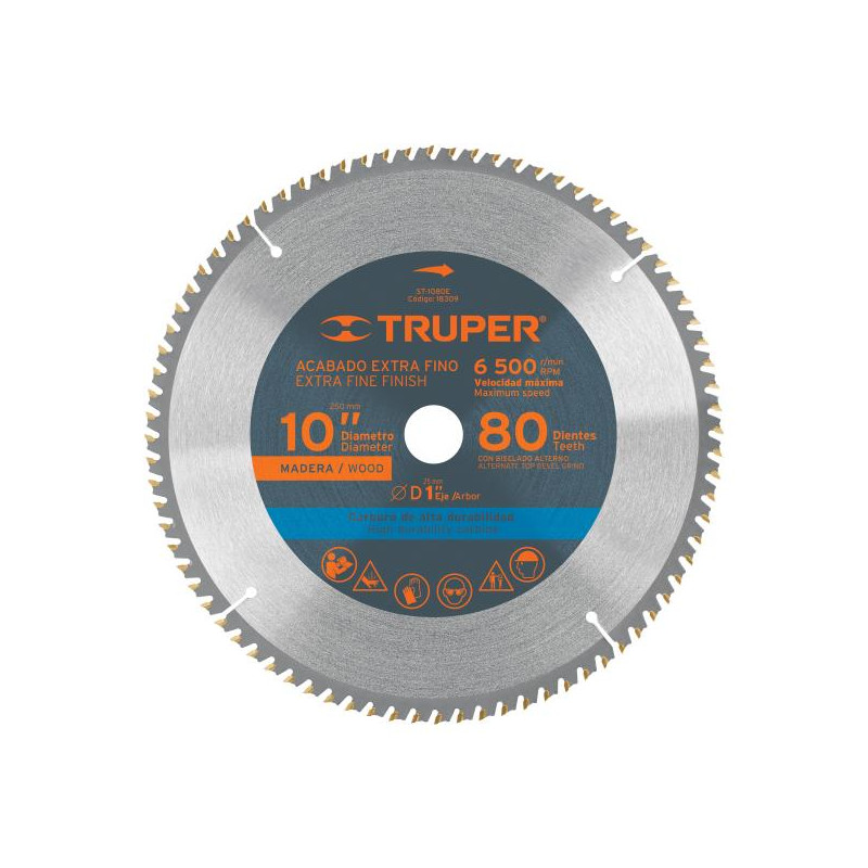  Discos Sierra para Madera 10" Centro 1", 80 Dientes de carburo de tungsteno, ST-1080E 18309 Truper 49.152542 Discos Sierra para