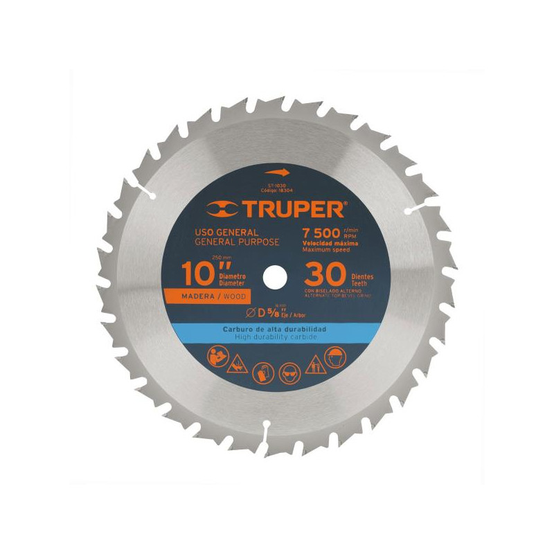  Discos Sierra para Madera 10" Centro 5/8", 30 Dientes de carburo de tungsteno, ST-1030 18304 Truper 33.050847 Discos Sierra par