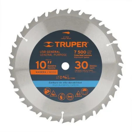  Discos Sierra para Madera 10" Centro 5/8", 30 Dientes de carburo de tungsteno, ST-1030 18304 Truper 33.050847 Discos Sierra par