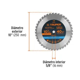  Discos Sierra para Madera 10" Centro 5/8", 40 Dientes de carburo de tungsteno, ST-1040 18305 Truper 34.745763 Discos Sierra par