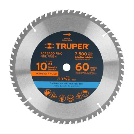  Discos Sierra para Madera 10" Centro 5/8", 60 Dientes de carburo de tungsteno, ST-1060 18306 Truper 38.983051 Discos Sierra par