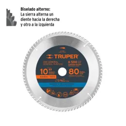 Discos Sierra para Madera 10" Centro 5/8", 80 Dientes de carburo de tungsteno, ST-1080 12683 Truper 49.152542 Discos Sierra par