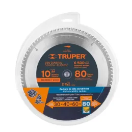  Discos Sierra para Madera 10" Centro 5/8", 80 Dientes de carburo de tungsteno, ST-1080 12683 Truper 49.152542 Discos Sierra par