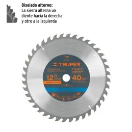  Discos Sierra para Madera 12" Centro 1", 40 Dientes de carburo de tungsteno, ST-1240E 18311 Truper 49.152542 Discos Sierra para