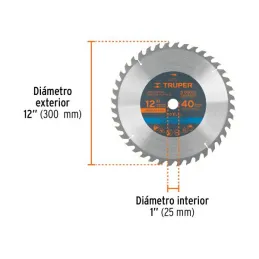  Discos Sierra para Madera 12" Centro 1", 40 Dientes de carburo de tungsteno, ST-1240E 18311 Truper 49.152542 Discos Sierra para