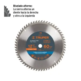  Discos Sierra para Madera 12" Centro 1", 60 Dientes de carburo de tungsteno, ST-1260E 18312 Truper 58.474576 Discos Sierra para