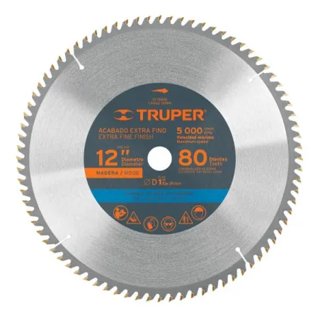  Discos Sierra para Madera 12" Centro 1", 80 Dientes de carburo de tungsteno, ST-1280E 12684 Truper 63.559322 Discos Sierra para
