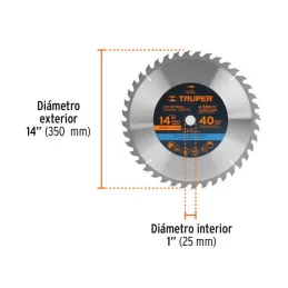  Discos Sierra para Madera 14" Centro 1", 40 Dientes de carburo de tungsteno, ST-1440E 18322 Truper 98.305085 Discos Sierra para