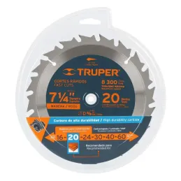  Discos Sierra para Madera 7 1/4" Centro 5/8", 20 Dientes de carburo de tungsteno, ST-720 18299 Truper 16.949153 Discos Sierra p