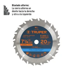  Discos Sierra para Madera 7 1/4" Centro 5/8", 20 Dientes de carburo de tungsteno, ST-720 18299 Truper 16.949153 Discos Sierra p