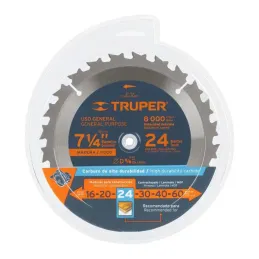  Discos Sierra para Madera 7 1/4" Centro 5/8", 24 Dientes de carburo de tungsteno, ST-724 18300 Truper 19.491525 Discos Sierra p