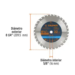 Discos Sierras 8-1/4" 32Dientes C5/8" para madera, Truper 12682 24.576271 Discos Sierras 8-1/4" 32Dientes C5/8" para madera, Tr