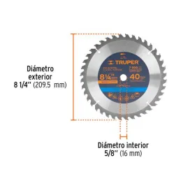  Discos Sierras 8-1/4" 40Dientes C5/8" para madera, Truper 18303 26.271186 Discos Sierras 8-1/4" 40Dientes C5/8" para madera, Tr