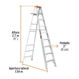  Escaleras Tijera 8 Peldaños con Bandeja T2 Max4m P9.5kg EAluminio, Truper 10338 357.627119 Escaleras Tijera 8 Peldaños con Band