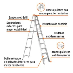 Escaleras Tijera 9 Peldaños con Bandeja T2 Max4.2m P10.7kg EAluminio, Truper 10436 391.525424 Escaleras Tijera 9 Peldaños con B Escaleras Tijera 9 Peldaños con Bandeja T2 Max4.2m P10.7kg EAluminio, Truper 10436 391.525424 Escaleras Tijera 9 Peldaños con B